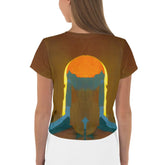 Close-up of SurArt 81 crop tee unique print detail.